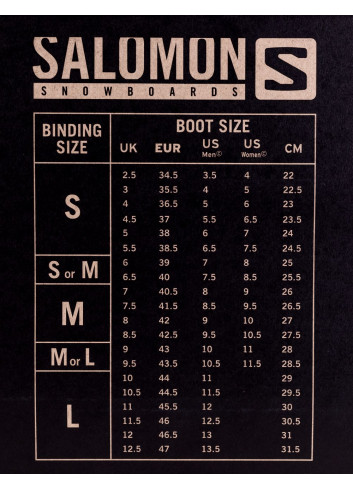 Wiązania snowboardowe Salomon - tabela